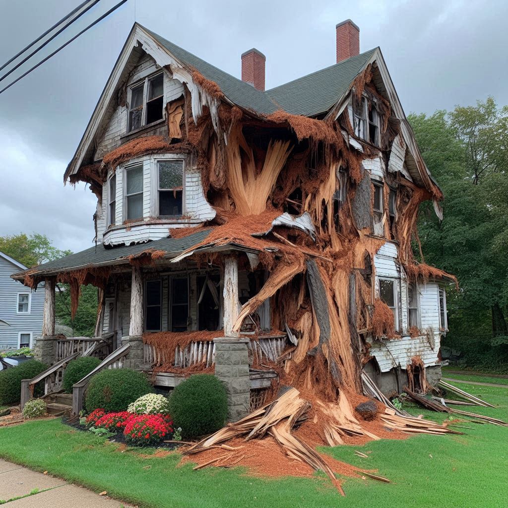 Damaged tree on an Homosassa Springs home showing signs of disease and decay